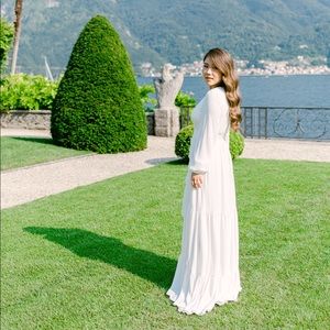 Badgley Mischka White Ruffle Crepe Maxi Dress Bridal